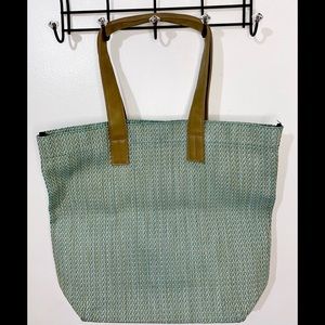 Handmade Teal and White Wave Print Large Tote Bags